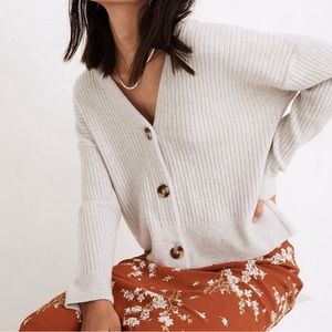 Madewell Cameron Ribbed Crop Cardigan | Heather Smoke - Small